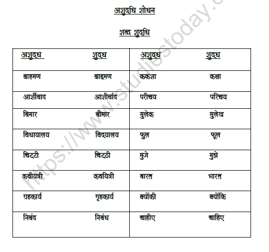 cbse class 5 hindi correction worksheet